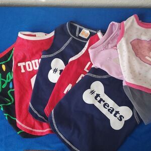 Small Dog Clothes Lot of 7 - 6 Shirts 1 Dress Treats Tough Guy Pink Navy Red